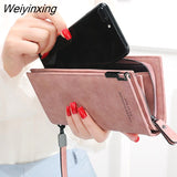 Weiyinxing Leather Fashion Women's Wallet Solid Color Zipper Long Wallet Simple Personality Women's Handbags Coin Purse Mobile Phone Bag