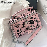 Weiyinxing Luxury Design Women Leather Handbags and Purse Fashion Crossbody Bags for Women Graffiti Handbags Shoulder Bags Women Bag 911