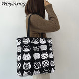 Weiyinxing Women Canvas Shopping Bags Eco Reusable Foldable Shoulder Bags Large Capacity Handbags Casual Cute Bag for Women Dropshipping