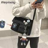 Weiyinxing Women Men Messenger Bag Female Canvas Crossbody Bag Large Capacity Korean Cute Simple Student Single Shoulder Outer Bag