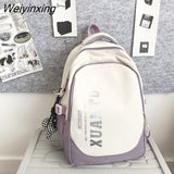 Weiyinxing Quality Waterproof Nylon Patchwork Backpack Women Letter Printing School Bag Boy Shoulder Bag for Teenage Girls Student Bag