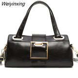 Weiyinxing Layers High Quality Oil Wax Leather Handbag Luxury Designer Women Shoulder Crossbody Bag Solid Color Female Messenger Tote Sac