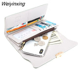 Weiyinxing New Fashion Ladies Long Wallet PU Leather Solid Color Striped Coin Purse Zipper Folding Dark Buckle Women's Clutch