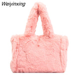 Weiyinxing Women Shoulder Bags Female Winter Plush Underarm Bags For Women 2023 Solid Color Fluffy Tote Bags Female Handbag