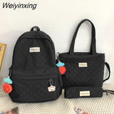 Weiyinxing Capacity Student Backpack Korean Japanese Solid Color Girl Three Piece Set Schoolbag Casual Simplicity Style Book Pack New