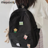 Weiyinxing Student Bear Backpack Kawaii Nylon Women Cute School Bag Girl College Badge Backpack Cartoon Book Female Bag Trendy Fashion