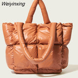 Weiyinxing Large Tote Padded Handbags Designer Quilted Women Shoulder Bags Luxury Nylon Down Cotton Crossbody Bag Winter Purse 2023