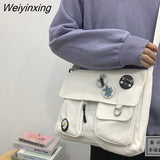 Weiyinxing Canvas Handbags Shoulder Bag Male Women Messenger Crossbody Bags Student Large Capacity School Bags Versatile Tote Bag