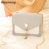 Weiyinxing for Women Luxury Designer Cover Tassel Chain Shoulder Small Square Bag Messenger Crossbody Bag Pearl Cat Bolsa Feminina