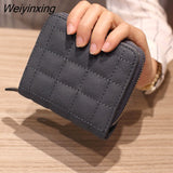 Weiyinxing Women Short Wallets Female Plaid Purses Embroidery Card Holder Wallet Fashion Woman Small Zipper Wallet With Coin Purse