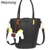 Weiyinxing New 2piece/set Cowhide Women's Handbags Fashion Designer Good Casual Ladies Tote Female Bucket Women Shoulder Crossbody Bag