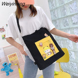 Weiyinxing for Women Canvas Shoulder Bag Reusable Shopping Bags Casual Tote Female Handbag Messenger Bag Harajuku Student Schoolbag