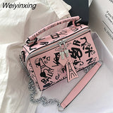 Weiyinxing Luxury Design Women Leather Handbags and Purse Fashion Crossbody Bags for Women Graffiti Handbags Shoulder Bags Women Bag