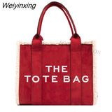 Weiyinxing Suede Luxury Designer Tote Bags for Women Shopping Travel Handbag Winter Plush Shoulder Bags Chic Leisure Crossbody Bag