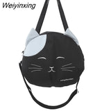 Weiyinxing Cat Nylon Tote Bag Large Capacity Round Cartoon Women's Handbags Shoulder Bags Youth Fashion Sling Messenger Bag Purses