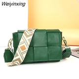 Weiyinxing Leather Women's Shoulder Bags Woven Cow Leather Crossbody Bags Designer Wide Straps Crossbody Bag Luxury Ladies Handbags