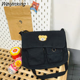 Weiyinxing Women's canvas bear Messenger bag Female Youth Student Fashion Crossbody Shoulder Bags woman Large Capacity Schoolbag for women