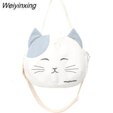 Weiyinxing Cat Nylon Tote Bag Large Capacity Round Cartoon Women's Handbags Shoulder Bags Youth Fashion Sling Messenger Bag Purses