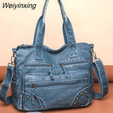 Weiyinxing Women Soft PU Leather Handbag Luxury Designer Multi-compartment Shoulder Crossbody Bags Ladies Large Capacity Blue Messenger Sac