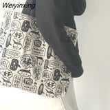 Weiyinxing Women Canvas Shopping Bags Eco Reusable Foldable Shoulder Bags Large Capacity Handbags Casual Cute Bag for Women Dropshipping