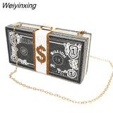 Weiyinxing Crystal Money USD Bags Dollar Design Luxury Diamond Evening Bags Party Purse Clutch Bags Wedding Dinner Purses and Handbags