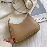 Weiyinxing New Women's Fashion Handbags Retro Solid Color PU Leather Shoulder Underarm Bag Casual Women Hobos Handbags