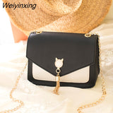 Weiyinxing for Women Luxury Designer Cover Tassel Chain Shoulder Small Square Bag Messenger Crossbody Bag Pearl Cat Bolsa Feminina