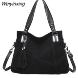 Weiyinxing Quality Women's Soft Suede Surface Leather Shoulder Crossbody Bag 2023 Luxury Tassel Handbag Large Capacity Ladies Tote Sac