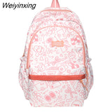 Weiyinxing Pink Travel Cartoon Print Book Bag Trendy Women Cute Leisure School Bags Girl Laptop Fashion Lady College Backpack Kawaii