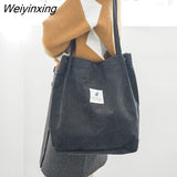 Weiyinxing Capacity Women Corduroy Tote Ladies Casual Shoulder Bag Foldable Reusable Shopping Beach Bag