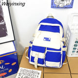 Weiyinxing Fashion Multi-pocket Nylon Backpack Contrast Color Cool Travel Bag Women Backpack Men Big Schoolbag High Quality Bookbag