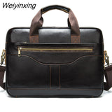 Weiyinxing Real Cowskin Men Computer Business Shoulder Bags Retro Solid Travel Laptop Briefcase High Quality Vintage Leisure Handbags