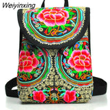 Weiyinxing National embroidery women shopping cover backpacks!Nice floral embroidered lady Bohemian Backrack Top-sale canvas backpack