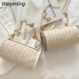 Weiyinxing Fresh Woven Bags Women Summer Fashion Texture Flower Shoulder Bag Popular Simple Cylinder Crossbody Bags for Women 2023