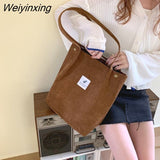 Weiyinxing Women Corduroy Shoulder Bag Reusable Shopping Bags Casual Tote 2023 New Soft Female Handbag Hot sale Canvas Large Size Pocket