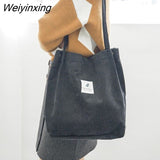 Weiyinxing Women Corduroy Shoulder Bag Reusable Shopping Bags Casual Tote 2023 New Soft Female Handbag Hot sale Canvas Large Size Pocket