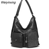 Weiyinxing Women Handbag Luxury Designer Handbag Solid Color Messenger Bag Large Capacity Casual Ladies Shoulder Bag Rivet Leather Tote Bag