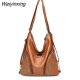 Weiyinxing Women Luxury Brand Shoulder Bag Rivet Soft Leather Handbag Multifunction Backpack Large Capacity Ladies Messenger Bag Sac a Main