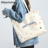 Weiyinxing Women Shopping Bags Eco Reusable Foldable Shoulder Bag Large Capacity Canvas Handbags Cartoon Bag for Women Shopping Bags