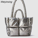 Weiyinxing Large Tote Padded Handbags Designer Quilted Women Shoulder Bags Luxury Nylon Down Cotton Crossbody Bag Winter Purse 2023