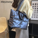 Weiyinxing Women's Simple Space Bags Solid Soft Checker Filled Shoulder Bag Large Capacity Handbags Sense Of Science And Technology