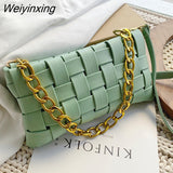 Weiyinxing Casual Leather Summer New Fashion Woven Bag Shoulder Bags for Women 2023 Solid Color Chain Lady Crossbody Handle Purses