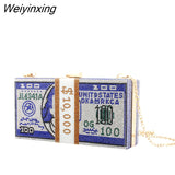 Weiyinxing Crystal Money USD Bags Dollar Design Luxury Diamond Evening Bags Party Purse Clutch Bags Wedding Dinner Purses and Handbags