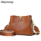 Weiyinxing Cow Leather Women Shoulder Crossbody Bag Fashion 3 Layer Ladies Small Bucket Handbag Genuine Leather Female Messenger Bag