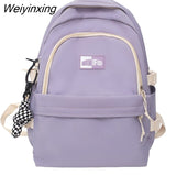 Weiyinxing Women Backpack Cute Nylon Student Schoolbag Kawaii Ladies Large Capacity Laptop Bagpack Girl Bookbag Solid Color Mochila