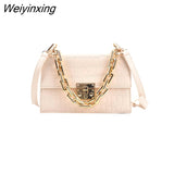 Weiyinxing Women Frame Bag Gold Thick Chain Handbags For Women Flap Shoulder Bags Leather Trendy Satchel Purse Chic Crossbody Bag