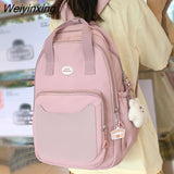 Weiyinxing Pink Laptop Backpack Trendy Waterproof Female Travel Book Bag Ladies Cute College Backpack Fashion Women Leisure School Bag