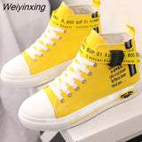 Weiyinxing Sneakers for Women Yellow Vulcanized Shoes Lace-up Casual Canvas Shoes Size 35-44 Breathable High Top Men Walking Shoes