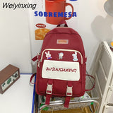 Weiyinxing Letters Embroidery Nylon Women Backpack Female Multiple Pockets Buckle Travel Bag Teenage Girls Schoolbag Preppy Bookbag