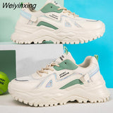 Weiyinxing Platform Daddy Shoes Women White Sport Shoes Platform Chunky Sneakers Women Thick-Soled Patchwork Shoes Casual Running